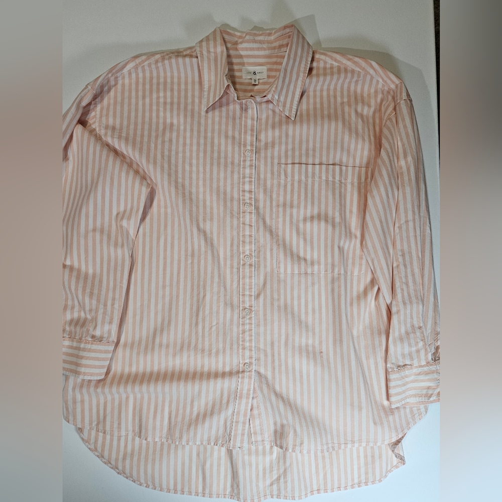 Lou & Grey Womens‎ Button Down XL Orange White Creamsicle High Low Dress Shirt